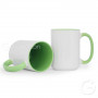 White mug with green interior and handle 450 ml MEGALO