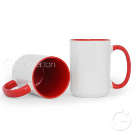 White mug with red interior and handle 450 ml MEGALO