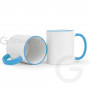 White mug with blue rim and handle ETI