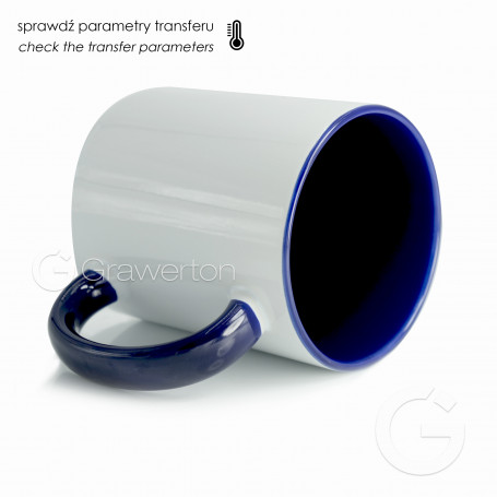 Sublimation mug with navy blue interior and handle