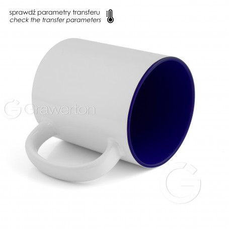 Sublimation mug with navy blue interior.