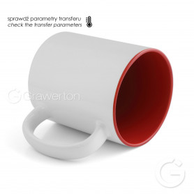 Sublimation mug with red interior.