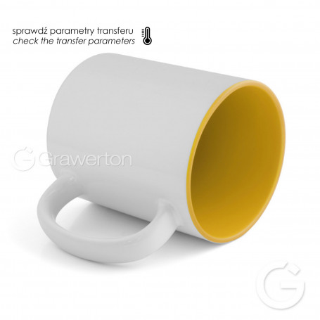 Sublimation mug with yellow interior.