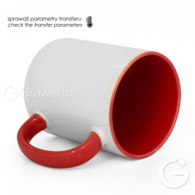 Sublimation mug with red interior and handle