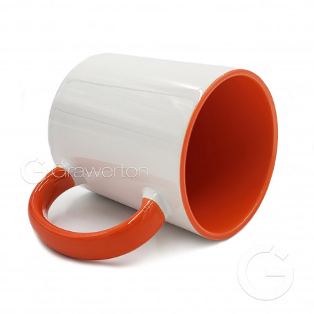 Sublimation mug with orange interior and handle
