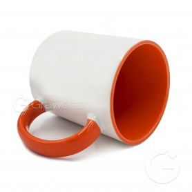 Sublimation mug with orange interior and handle