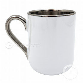 White sublimation mug with silver rim and handle ELIT