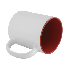 Sublimation mug with red interior.