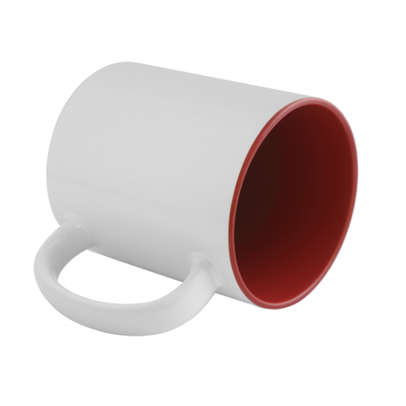 Sublimation mug with red interior.