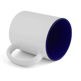 Sublimation mug with navy blue interior.