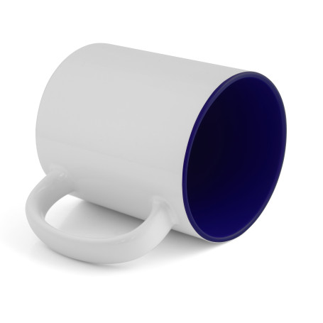 Sublimation mug with navy blue interior.