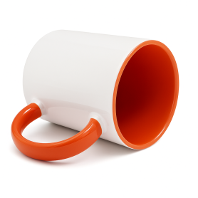 Sublimation mug with orange interior and handle