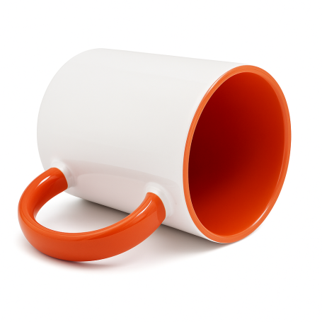 Sublimation mug with orange interior and handle