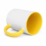 Sublimation mug with yellow interior and handle.