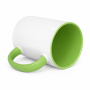 Sublimation mug with light green interior and handle.
