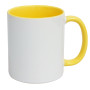 Sublimation mug with yellow interior and handle.