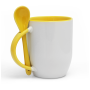 White mug for sublimation KAZO with yellow interior, handle and teaspoon
