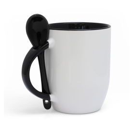 White mug for sublimation KAZO with black interior, handle and teaspoon