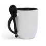 White mug for sublimation KAZO with black interior, handle and teaspoon