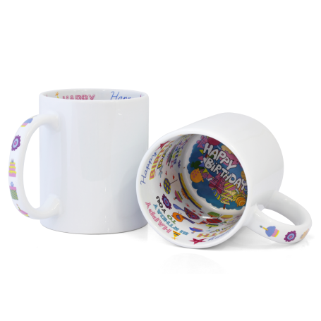 White sublimation mug with HAPPY BIRTHDAY interior