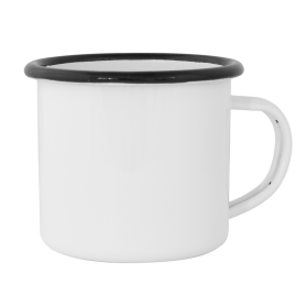 White enamelled mug with black rim GARDA