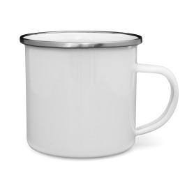 White enamelled mug with silver rim