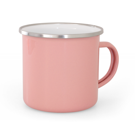 Pink enamelled mug with silver rim