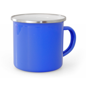 Blue enamelled mug with silver rim