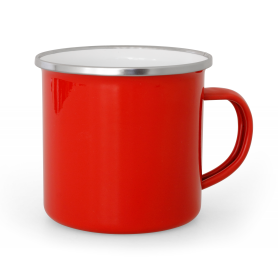 Red enamelled mug with silver rim