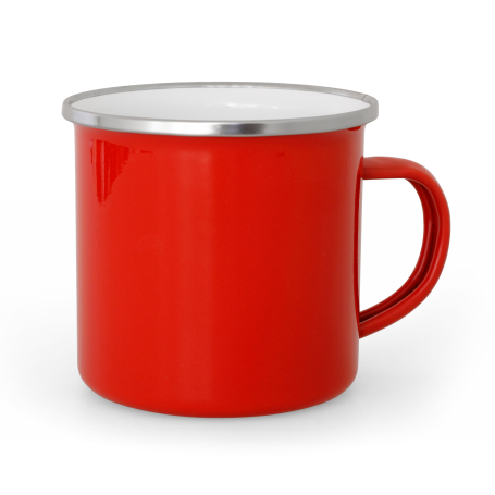 Red enamelled mug with silver rim
