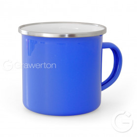 Blue enameled mug with silver rim