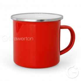 Red enameled mug with silver rim