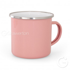 Pink enameled mug with silver rim