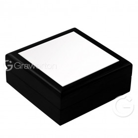 Black wooden box with ceramic tile for printing