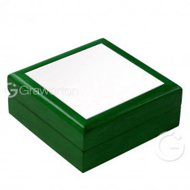 Green wooden box with ceramic tile for printing