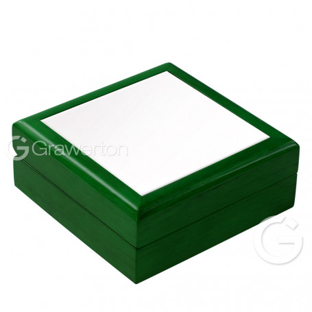 Green wooden box with ceramic tile for printing