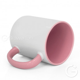 White mug with pink interior and handle