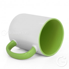 White mug with light green interior and handle