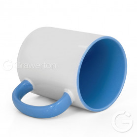 White mug with blue interior and handle