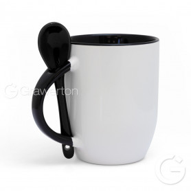 White mug for sublimation KAZO with black interior, handle and teaspoon