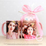 Sublimation mug with pink interior and handle